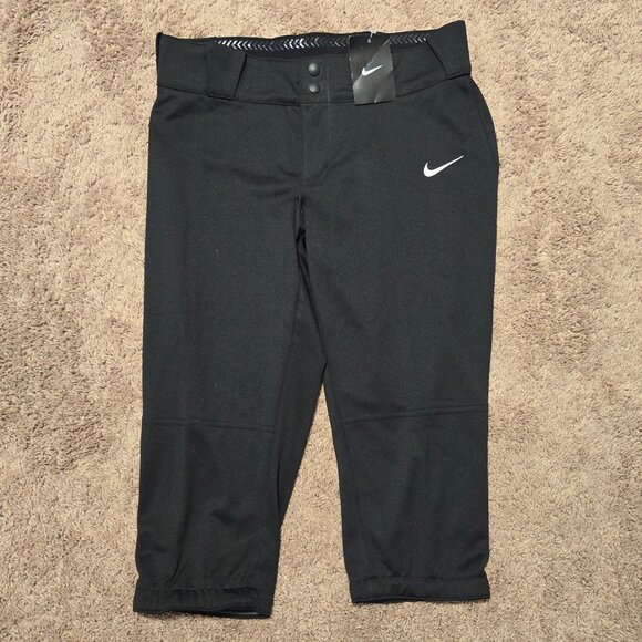 Nike Women Diamond Invader 3/4 Softball Pants Knickers Medium Black NEW 700877 - Picture 1 of 7